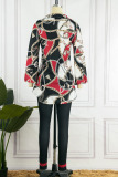 Red Casual Print Patchwork V Neck Long Sleeve Two Pieces