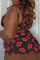 White Sexy Casual Lips Printed Basic U Neck Plus Size Two Pieces