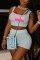 Pink Casual Letter Print Basic U Neck Sleeveless Two Pieces