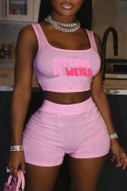 Pink Casual Letter Print Basic U Neck Sleeveless Two Pieces