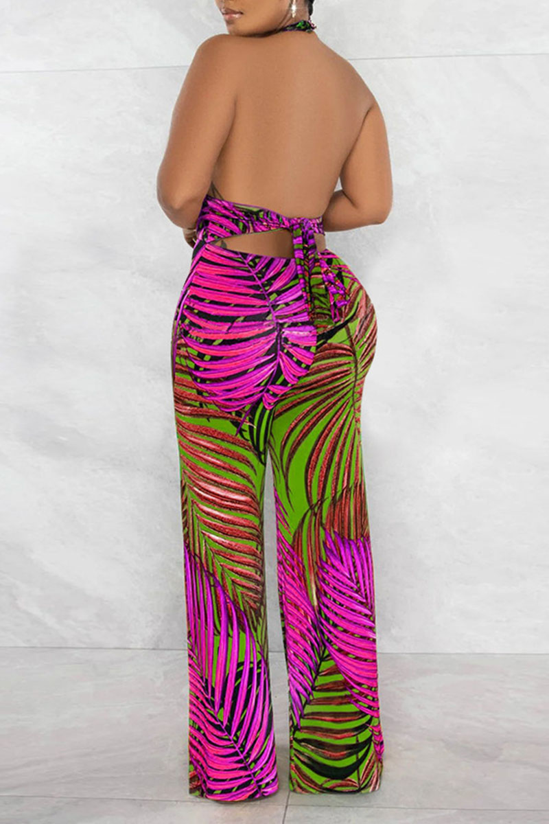 Sexy Print Bandage Patchwork Halter Regular Jumpsuits main image 1