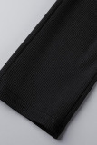 Black Casual Sportswear Solid Patchwork Spaghetti Strap Skinny Jumpsuits