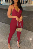 Grey Sexy Solid Backless Spaghetti Strap Skinny Jumpsuits