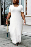 White Casual Daily Solid Pocket Basic U Neck Long Dress Plus Size