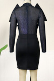 Green Sexy Solid Patchwork O Neck One Step Skirt Dresses