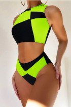 Green Sexy Patchwork Contrast Swimwears (With Paddings)