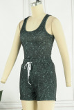 Black Casual Sportswear Print Tie Dye Patchwork U Neck Sleeveless Two Pieces