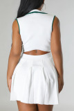 White Casual Solid Patchwork Fold Zipper Collar Sleeveless Two Pieces