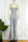 Black Gray Casual Solid Patchwork Spaghetti Strap Straight Jumpsuits