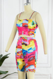 Multicolor Sexy Casual Print Backless Spaghetti Strap Sleeveless Two Pieces