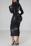 Black Sexy Solid Patchwork V Neck Pencil Skirt Dresses