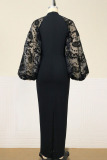 Black Casual Elegant Solid Patchwork With Belt O Neck One Step Skirt Dresses