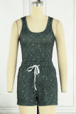 Black Casual Sportswear Print Tie Dye Patchwork U Neck Sleeveless Two Pieces
