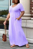 Purple Casual Daily Solid Pocket Basic U Neck Long Dress Plus Size