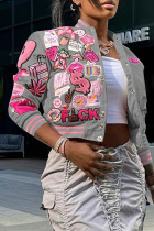Grey Street Print Patchwork Buckle Outerwear