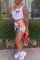 Fluorescent Green Casual Print Patchwork U Neck Sleeveless Two Pieces