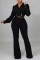 Black Casual Solid Patchwork V Neck Long Sleeve Two Pieces