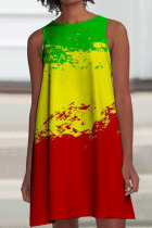 Red Yellow Casual Print Patchwork O Neck Straight Dresses