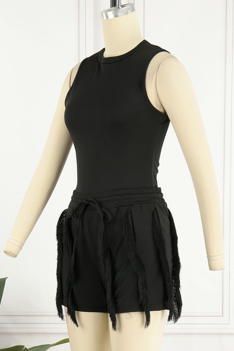 Sexy Solid Color Buttons U Neck Sleeveless Two Pieces