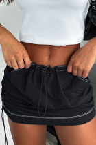 Black Casual Street Solid Patchwork Regular Low Waist Solid Color Bottoms