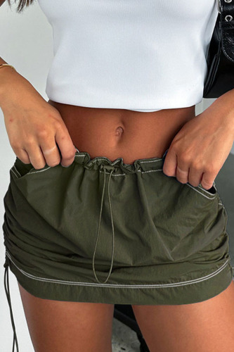 Army Green Casual Street Solid Patchwork Regular Low Waist Solid Color Bottoms