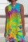 Turquoise Casual Print Patchwork O Neck Straight Dresses