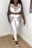 Grey Sexy Solid Mesh U Neck Sleeveless Two Pieces