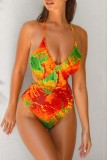 Multicolor Sexy Print Backless Cross Straps Swimwears (With Paddings)