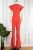 Red Sexy Solid Patchwork U Neck Loose Jumpsuits