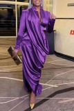 Purple Sexy Casual Solid Fold Mandarin Collar Long Sleeve Dresses