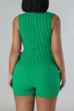 Green Casual Solid Bandage O Neck Skinny Romper