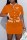 Orange Street Print Letter Mandarin Collar Short Sleeve Two Pieces