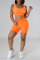 Orange Casual Sportswear Print Patchwork U Neck Sleeveless Two Pieces