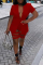 Red Sexy Solid Ripped Turndown Collar Short Sleeve Two Pieces
