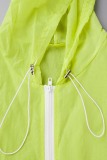 Yellow Casual Solid Basic Hooded Collar Sleeveless Two Pieces