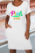 White Red Casual Letter Print Basic O Neck Short Sleeve Dress Plus Size Dresses