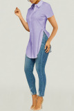 Purple Casual Solid Patchwork Buckle Turndown Collar Tops