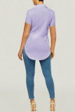 Purple Casual Solid Patchwork Buckle Turndown Collar Tops
