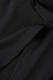 Black Sexy Solid Sequins Patchwork Slit O Neck One Step Skirt Dresses