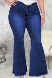 Black Casual Solid Patchwork Plus Size Jeans