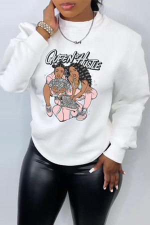 White Street Print Patchwork O Neck Tops