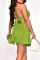 Green Sexy Solid Hollowed Out Patchwork Backless Fold Halter A Line Dresses