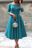 Green Elegant Solid Patchwork O Neck Evening Dress Dresses(Without Belt)
