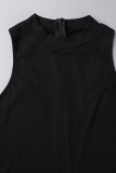 Black Sexy Solid Patchwork O Neck Skinny Rompers