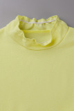 Yellow Sexy Solid Patchwork O Neck Short Sleeve Two Pieces