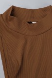Dark Brown Sexy Casual Solid Patchwork Turtleneck Long Sleeve Jumpsuit Two Pieces