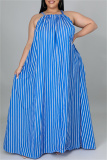 Red Fashion Casual Plus Size Striped Print Backless O Neck Sleeveless Dress