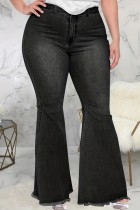 Black Casual Solid Patchwork Plus Size Jeans