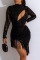 Black Sexy Solid Tassel Hollowed Out Sequins Patchwork Asymmetrical Evening Dress Dresses