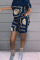 Black Red Casual Print Patchwork O Neck Short Sleeve Two Pieces